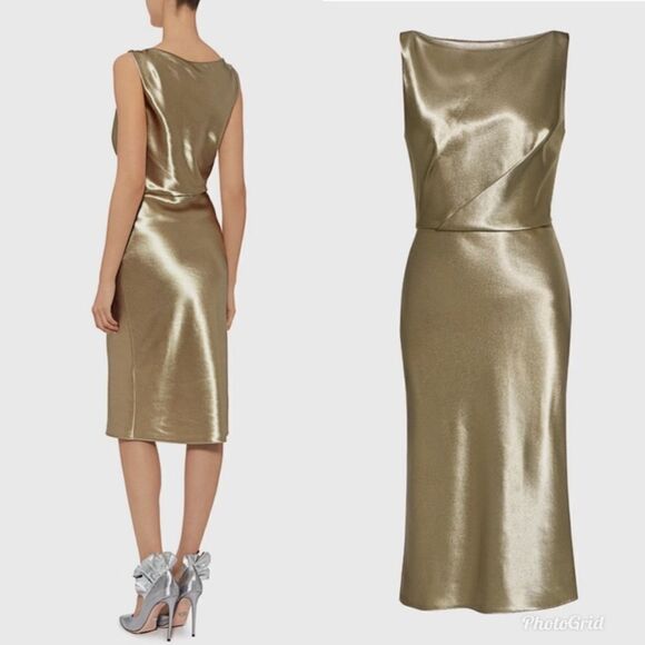 REVOLVE NILI LOTAN Anne Gold Metallic Midi Dress - Picture 2 of 10